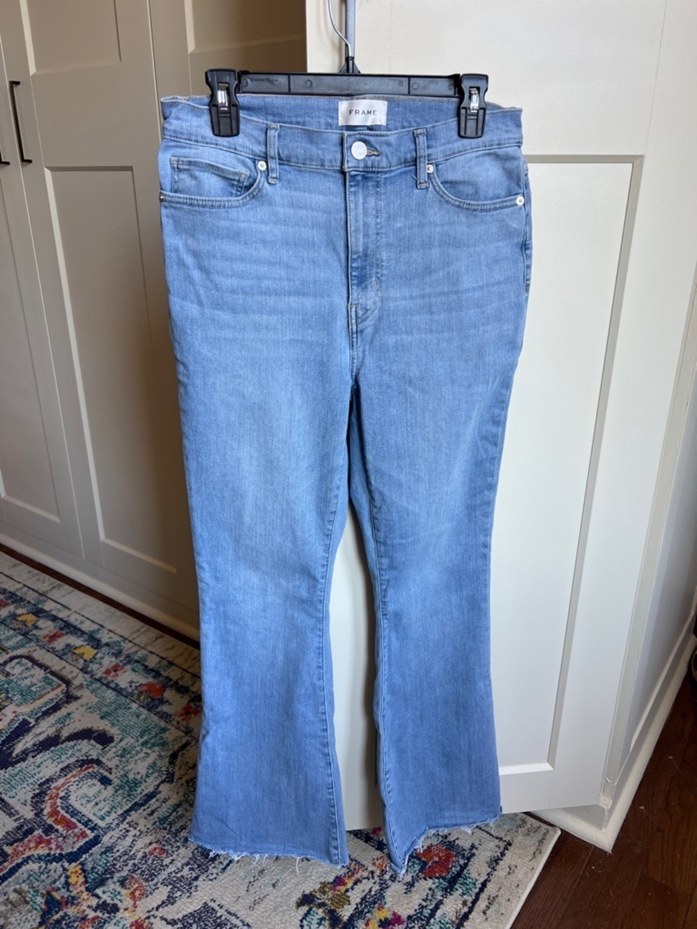FRAME Le High Flare Raw After Jeans in Light Blue Wilson Wash size 30 inseam 31